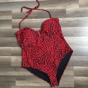 Forever 21 Swimsuit One Piece Halter Leopard